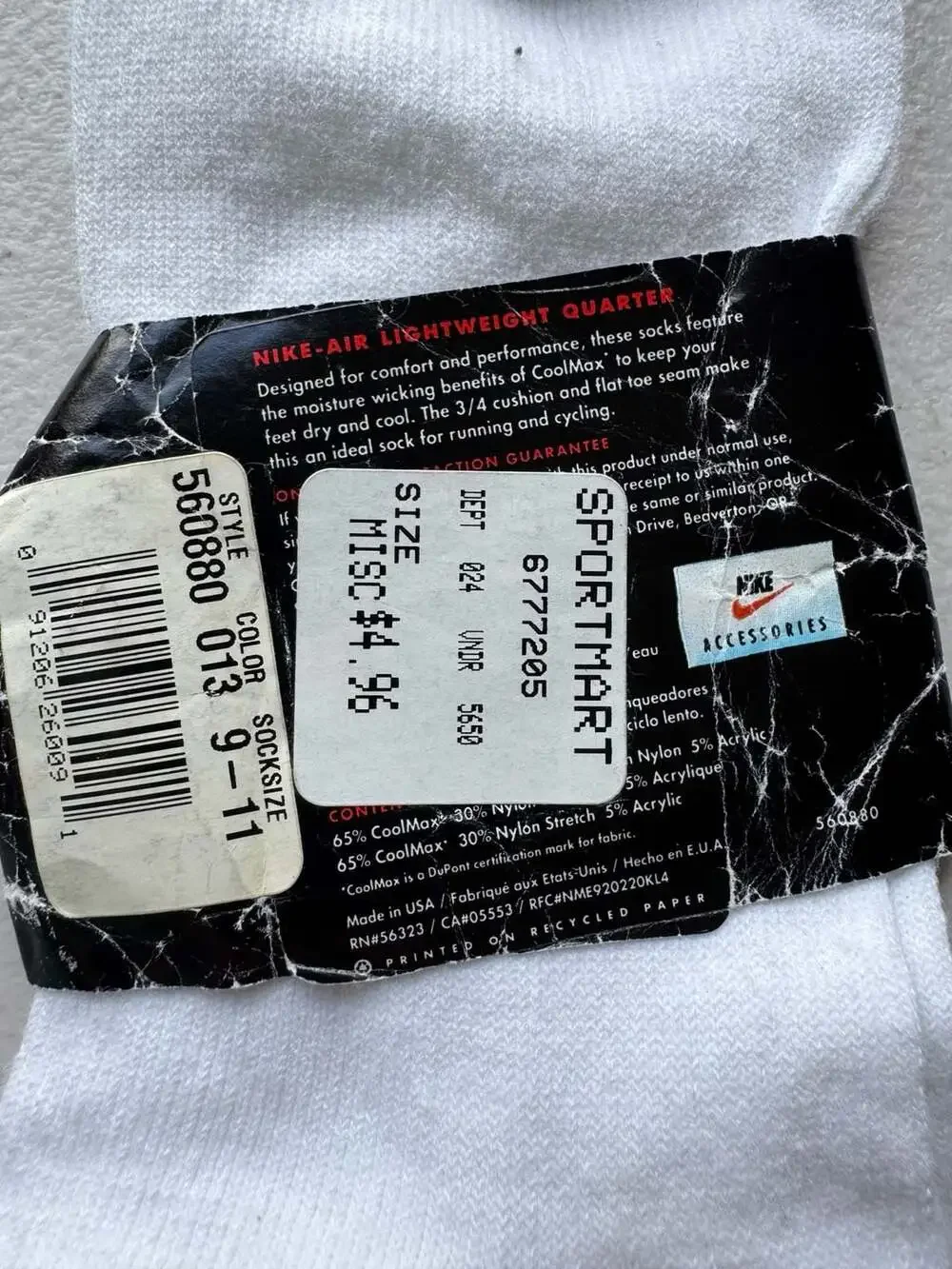 Vintage Nike Air Lightweight Quarter Socks (Size 9-11)